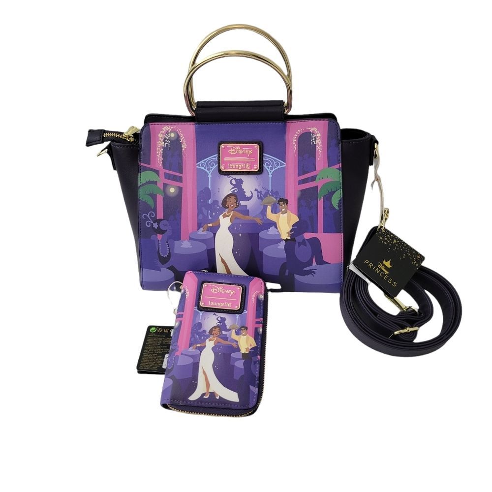 NWT LOUNGEFLY DISNEY CROSSBODY PURSE AND WALLET TIANA'S PALACE PRINCESS